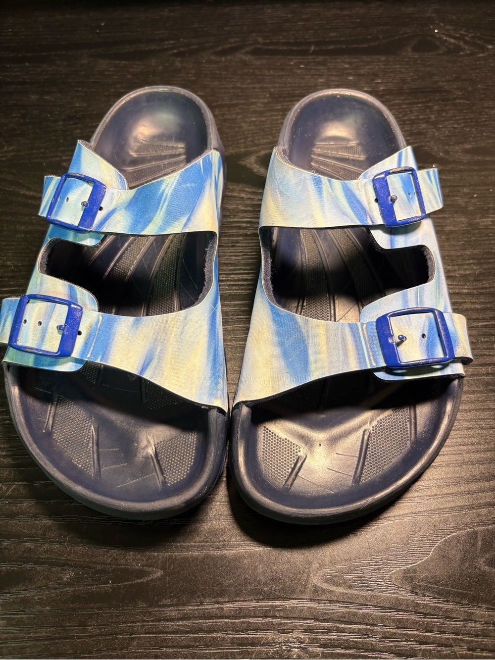 Birkenstock Blue Tie-Dye Slide Sandals with Adjustable Buckles women size 34/4